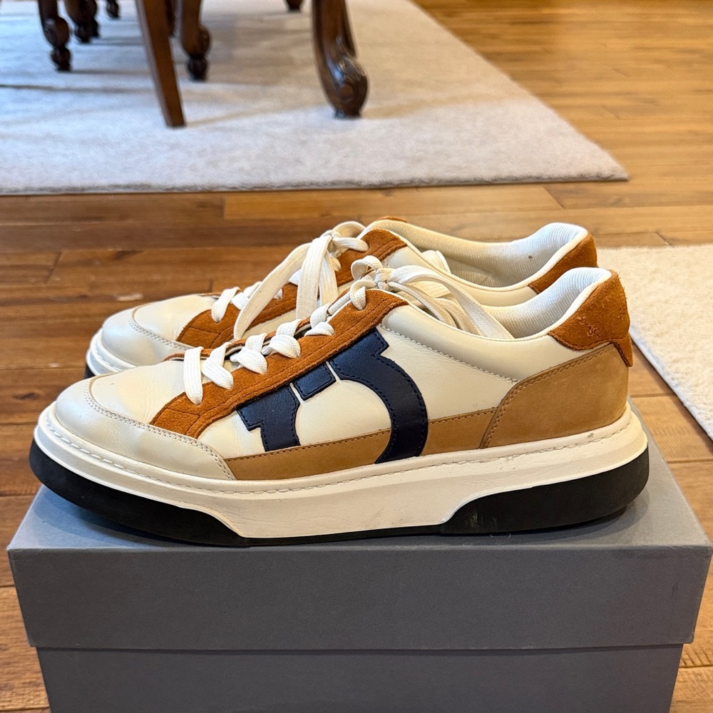 Farragamo
Men's Stylish Sneakers - White, Brown, and Navy